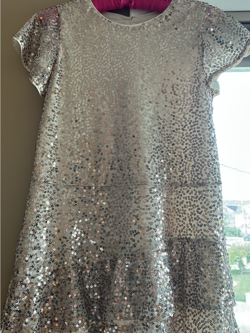 Cat & Jack Silver Sequin Short-Sleeve Party Dress